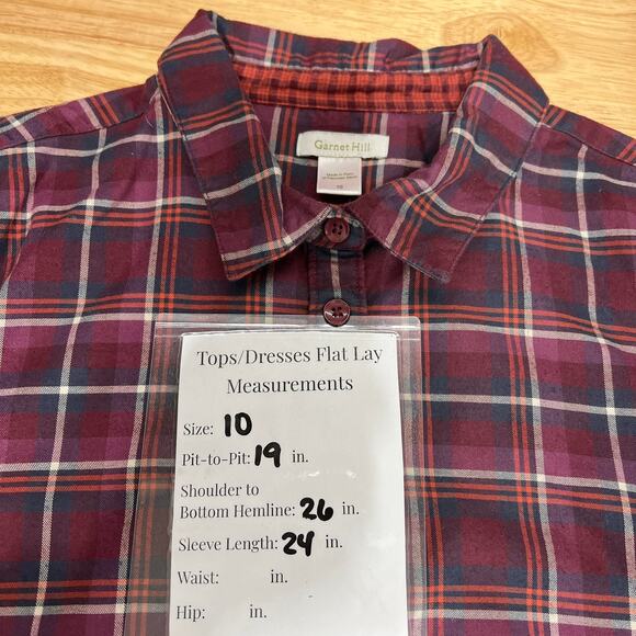 Garnet Hill Plaid Button Down Long Sleeve Organic Pima Cotton Shirt Women's 10 - Picture 5 of 5